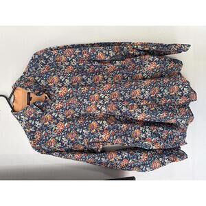 Saltaire Floral Button Down Shirt Mens Medium 100% Cotton Long Sleeve